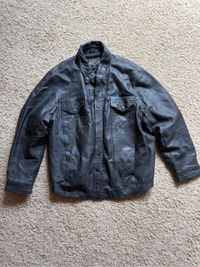 Vintage Leather Gallery Black Heavyweight Trucker Jacket 3XL Big & Tall